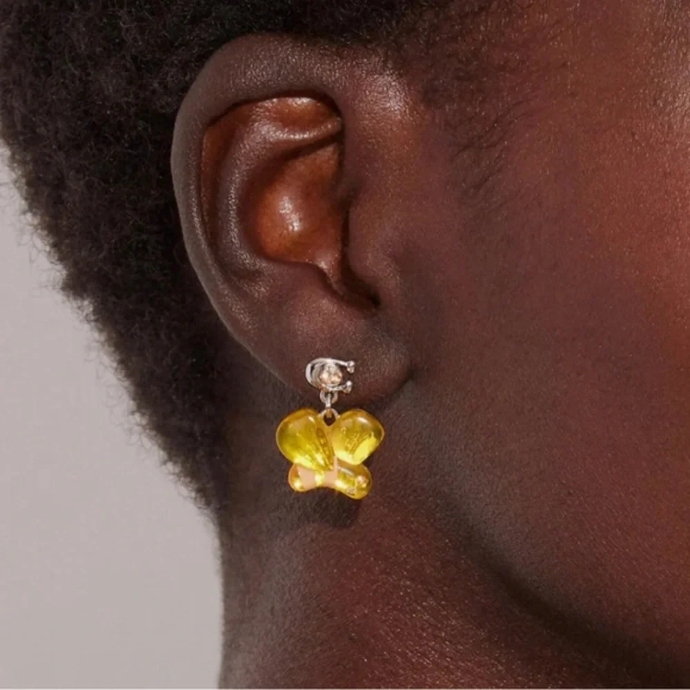 Coach Bumble Bee Pretzel Mismatch stud Earrings new - Picture 2 of 6